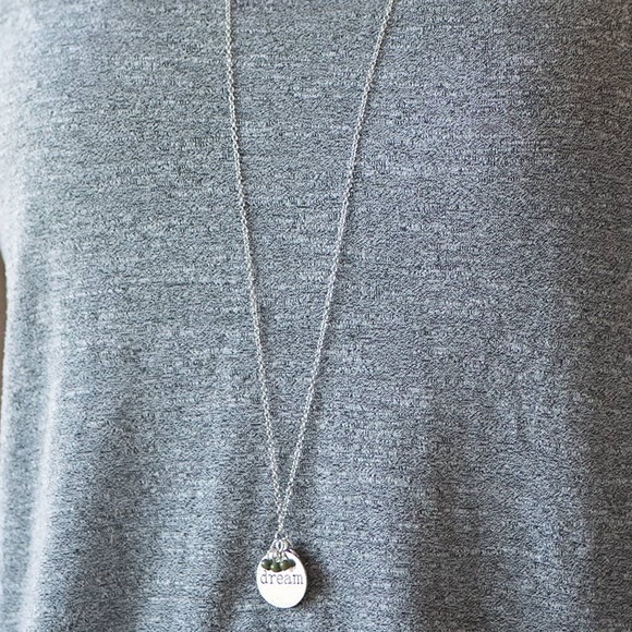 Dream and Faith Double Sided Silver + Green Necklace and Earring Set NWT - Picture 2 of 12